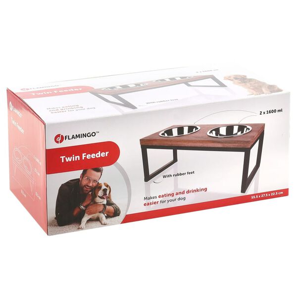 FLAMINGO dobbelt fodersk&aring;l med stativ til hund Tommy 2x1600 ml
