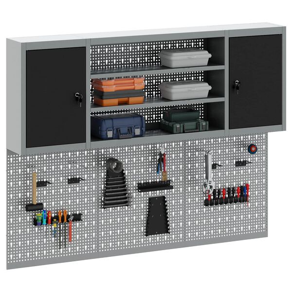 vidaXL V&aelig;rkt&oslash;jsskabss&aelig;t med hylde 4 pcs Sort Pulverlakeret st&aring;l