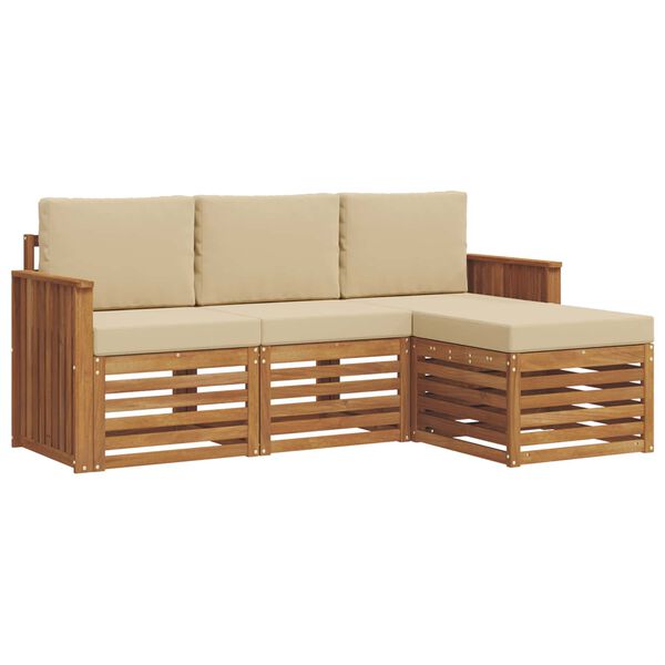 vidaXL Udend&oslash;rs sofagruppe 4 pcs Naturlig og Beige Massivt Akacietr&aelig;