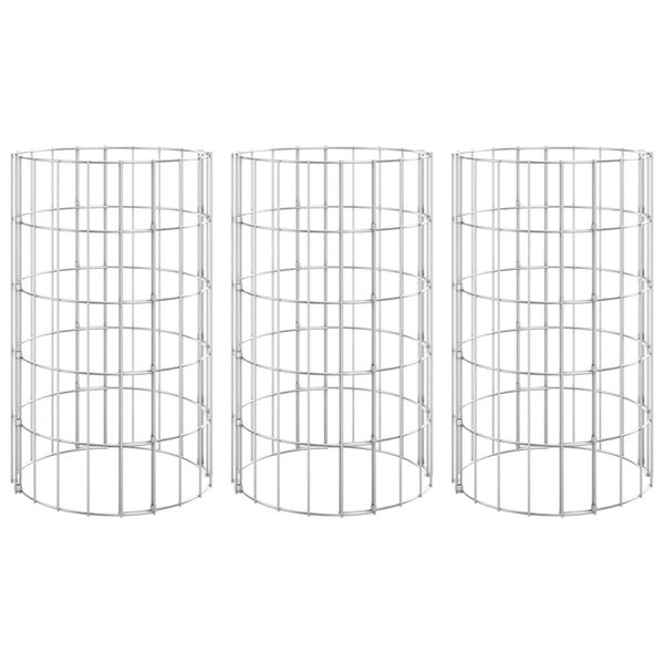 vidaXL rundt gabion-havebede 3 stk. Ø30x50 cm galvaniseret stål