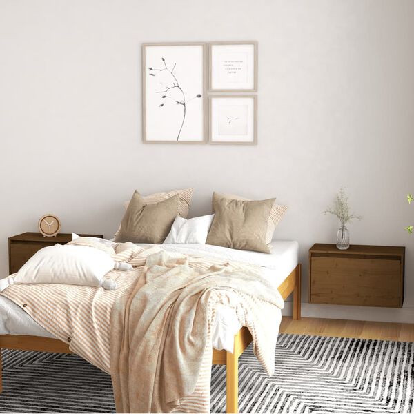 vidaXL v&aelig;gskabe 2 stk. 60x30x35 cm massivt fyrretr&aelig; honningbrun