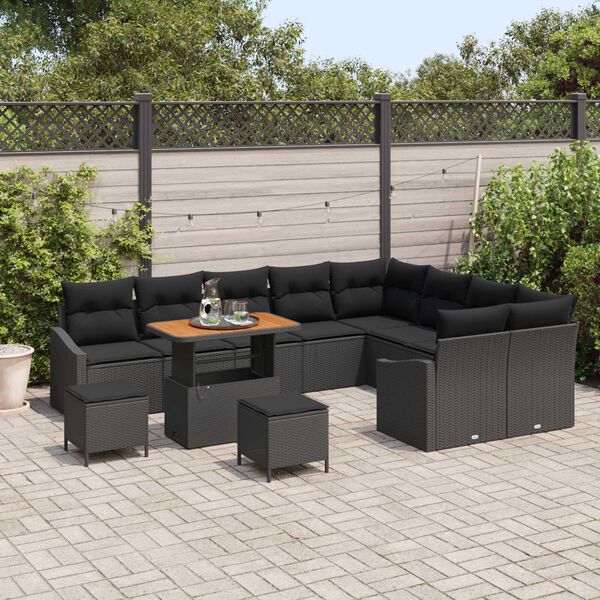 vidaXL Havesofa S&aelig;t med pude 12 pcs Sort Poly rattan
