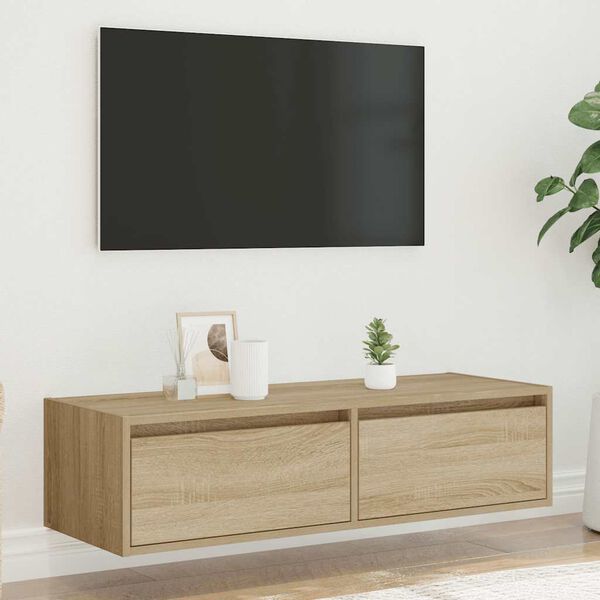 vidaXL tv-bord med LED-lys 100X35,5x25 cm sonoma-eg