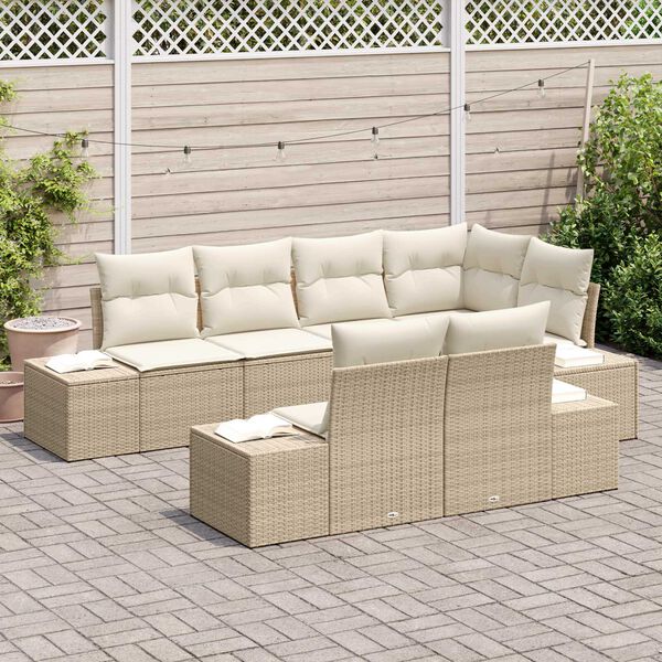 vidaXL Havesofa S&aelig;t med pude 7 pcs Beige og creme polyrattan