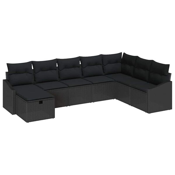 vidaXL Havesofa Sæt med pude 8 pcs Sort 55 x 62 x 69 cm Poly rattan
