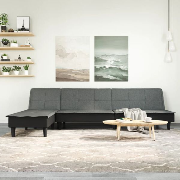 vidaXL L-formet sovesofa 255x140x70 cm stof m&oslash;rkegr&aring;