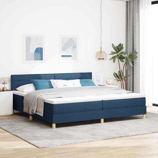 vidaXL Box spring seng med madras med hovedg&aelig;rde Bl&aring; 200 x 200 cm Stof