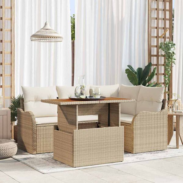 vidaXL Havesofa S&aelig;t med pude 5 pcs Beige og creme polyrattan