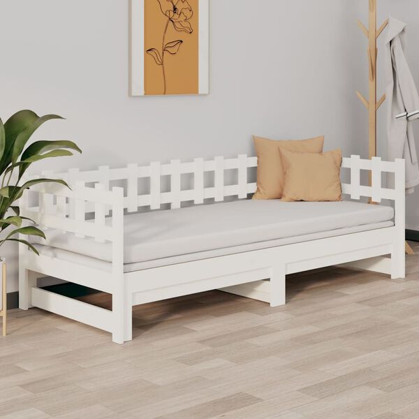 vidaXL daybed med udtr&aelig;k 2x(90x190) cm massivt fyrretr&aelig; hvid