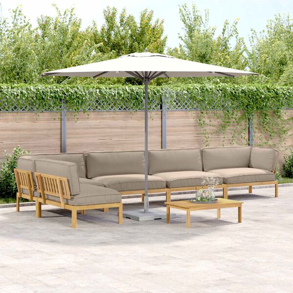 vidaXL Sofa S&aelig;t med pude Ensfarvet 6 pcs Gr&aring;brun Massivt Akacietr&aelig;