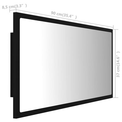 vidaXL badeværelsesspejl med LED-lys 90x8,5x37 cm akryl sort