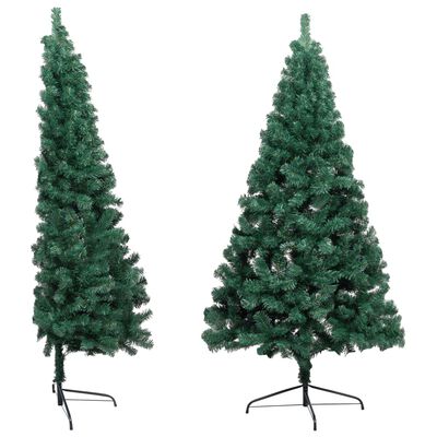 vidaXL kunstigt halvt juletræ med lys og juletræsfod 210 cm PVC grøn