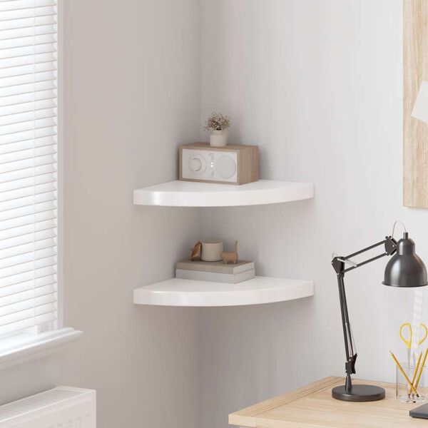 vidaXL hj&oslash;rnehylder 2 stk. 35x35x3,8 cm MDF hvid h&oslash;jglans