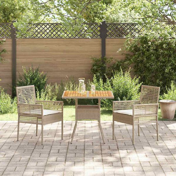 vidaXL Have Spisebordss&aelig;t 3 pcs Beige Poly rattan