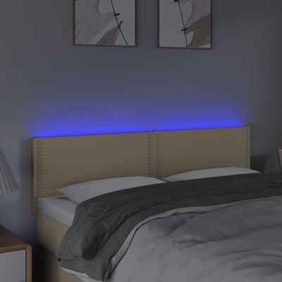vidaXL sengegavl med LED-lys 144x5x78/88 cm stof cremefarvet