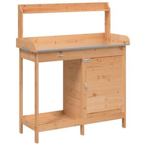 vidaXL potteb&aelig;nk med skab 110,5x45x124,5 cm massivt grantr&aelig; brun