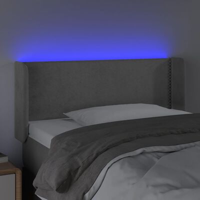 vidaXL sengegavl med LED-lys 83x16x78/88 cm fløjl lysegrå