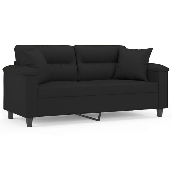 vidaXL 2-personers sofa m. puder og hynder 140 cm mikrofiberstof sort
