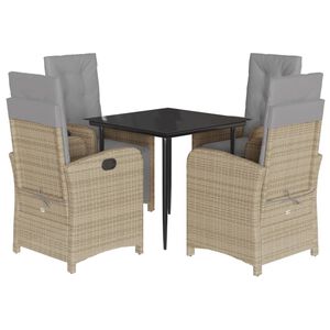 vidaXL spisebordss&aelig;t til haven 5 dele med hynder polyrattan beige