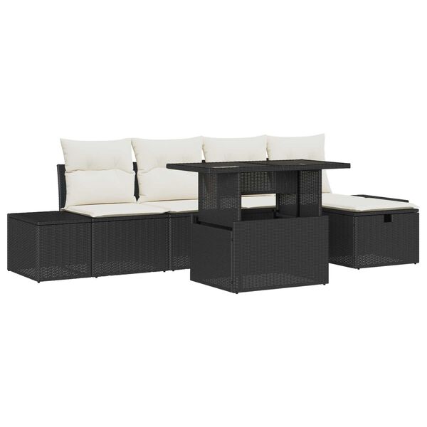 vidaXL Havesofa Sæt 6 pcs Sort polyrattan