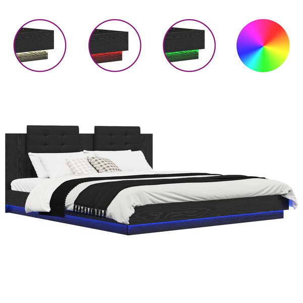 vidaXL Sengestel med hovedg&aelig;rde Sort eg 180 x 200 cm Konstrueret tr&aelig;