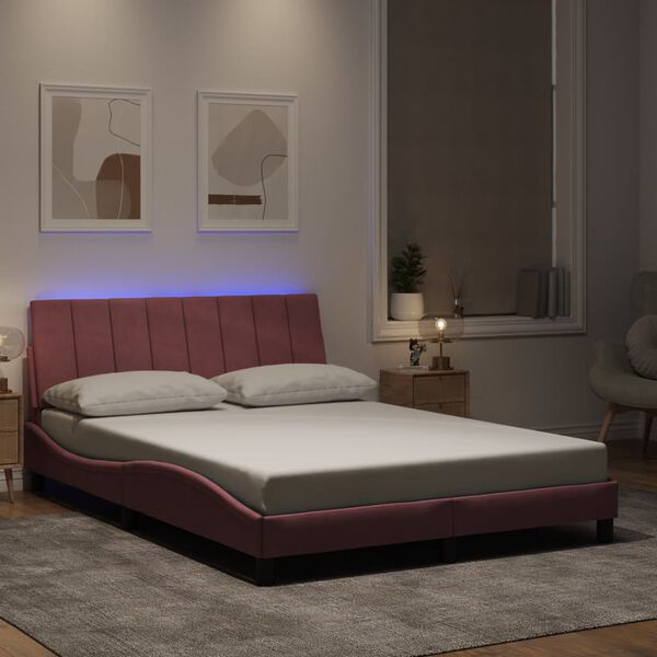 vidaXL sengeramme med LED uden madras Hanko 140x190 cm velour pink