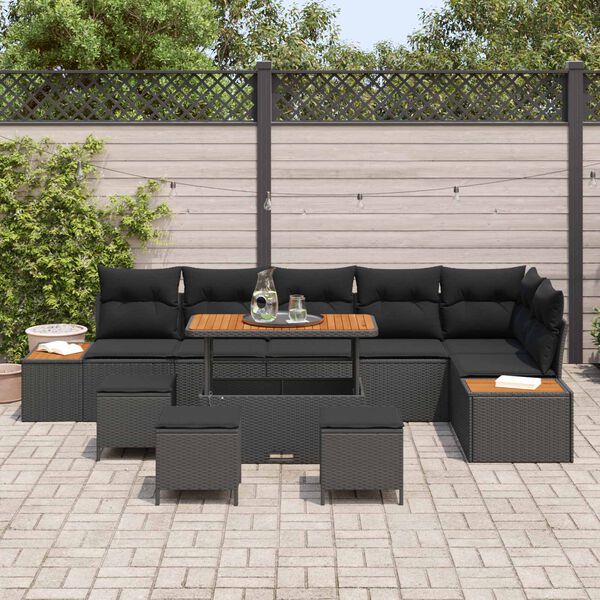 vidaXL Havesofa S&aelig;t 10 pcs Sort polyrattan