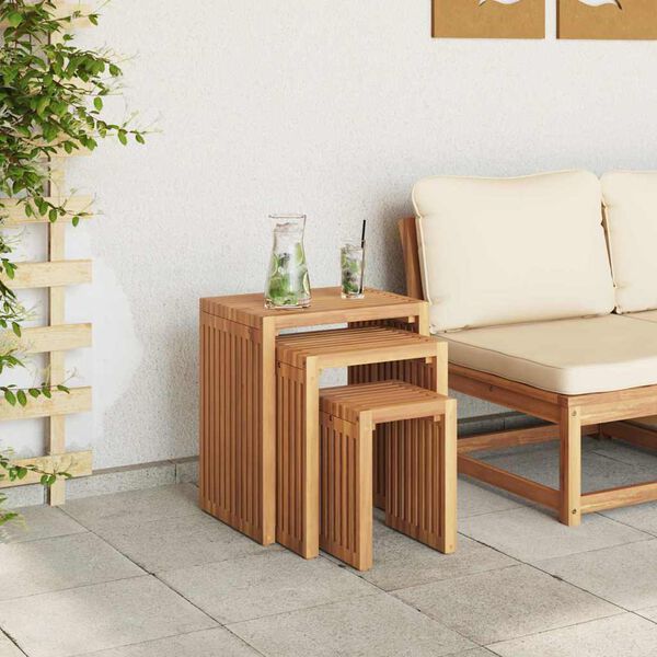 vidaXL Have Side Bord 3 pcs Brun 33 x 44,5 x 51 cm Massiv Teaktr&aelig;