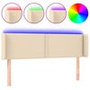 vidaXL sengegavl med LED-lys 147x16x78/88 cm stof cremefarvet