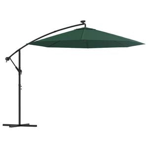vidaXL h&aelig;ngende parasol med LED-belysning 300 cm gr&oslash;n metalstang