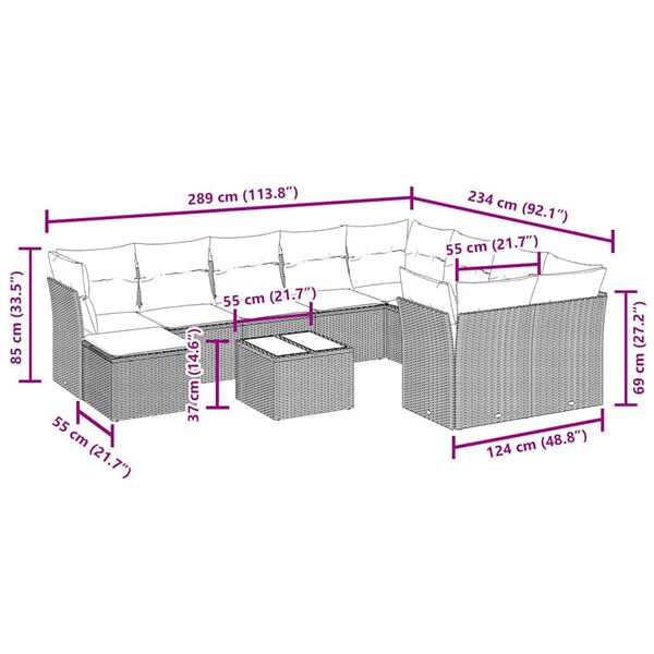 vidaXL sofas&aelig;t til haven 11 dele med hynder polyrattan sort