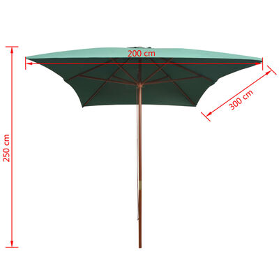 vidaXL parasol 200 x 300 cm træstang grøn