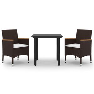vidaXL spisebordss&aelig;t til haven 3 dele med hynder polyrattan og glas