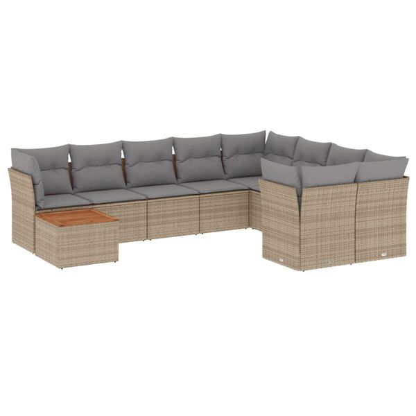 vidaXL havesofas&aelig;t 10 dele med hynder polyrattan beige