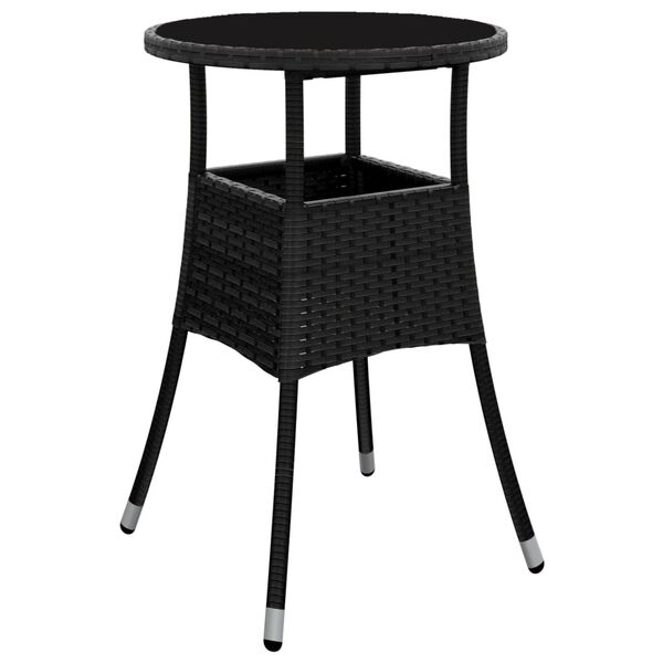 vidaXL havebord Ø60x75 cm hærdet glas og polyrattan sort
