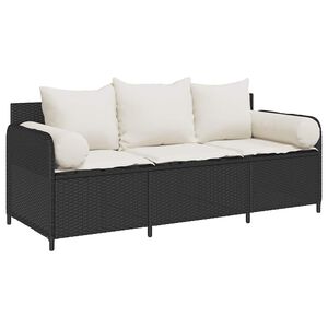 vidaXL 3-personers havesofa med hynder polyrattan sort
