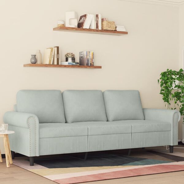 vidaXL 3-personers sofa 180 cm velour lysegr&aring;