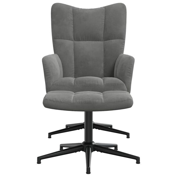 vidaXL l&aelig;nestol med fodskammel fl&oslash;jl m&oslash;rkegr&aring;