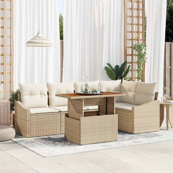vidaXL Havesofa S&aelig;t med opbevaring 6 pcs Beige Poly rattan