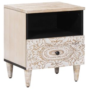 vidaXL Sengekabinett med skuffe Hvid 40 x 33 x 46 cm Massivt mangotr&aelig;