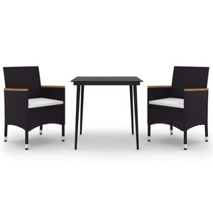 vidaXL spisebordss&aelig;t til haven 3 dele med hynder polyrattan og glas