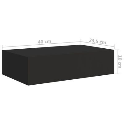 vidaXL væghylde med skuffe 40x23,5x10 cm MDF sort