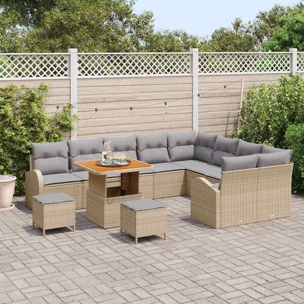 vidaXL Havesofa S&aelig;t med pude 12 pcs Beige Poly rattan