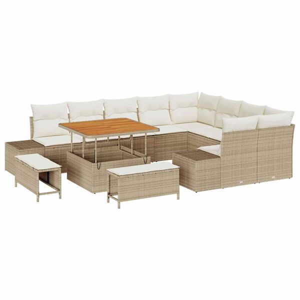 vidaXL Havesofa S&aelig;t med pude med opbevaring 12 pcs Beige Poly rattan