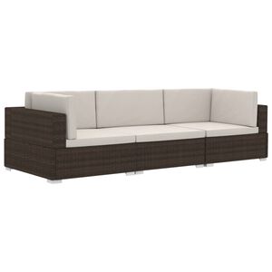 vidaXL havesofas&aelig;t 3 dele med hynder polyrattan brun