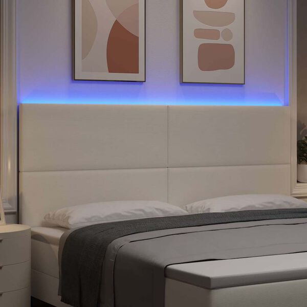 vidaXL LED sengegavl med LED -strimmellys Creme 200 cm Polyester