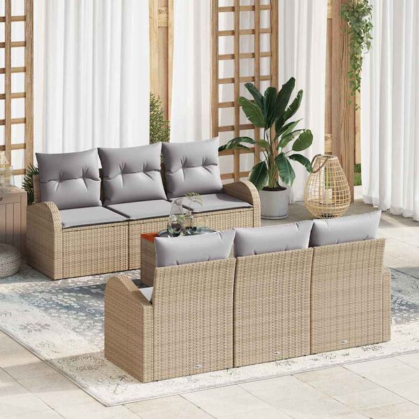 vidaXL Havesofa S&aelig;t med pude 7 pcs Beige polyrattan
