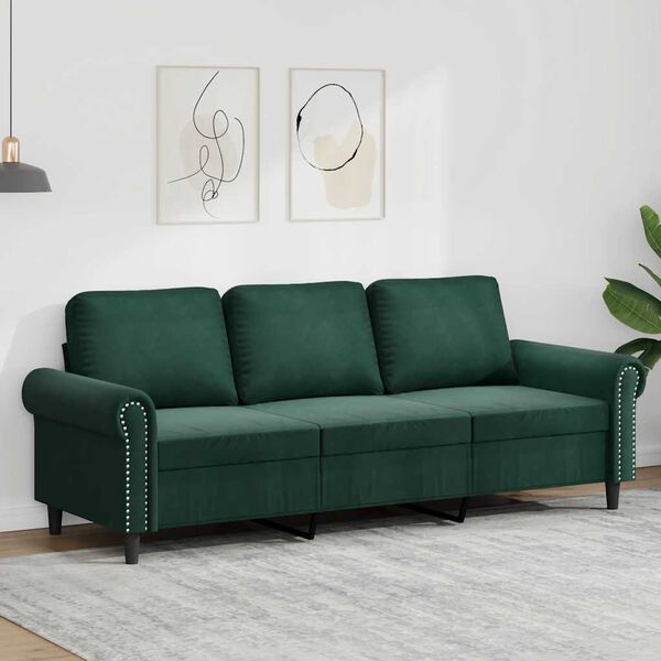 vidaXL 3-personers sofa 180 cm fl&oslash;jl m&oslash;rkegr&oslash;n