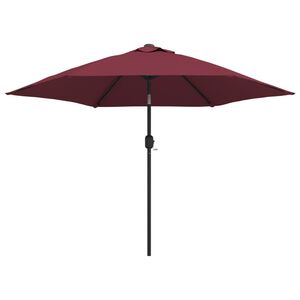 vidaXL parasol m. LED-lys og st&aring;lstang 300 cm bordeauxr&oslash;d