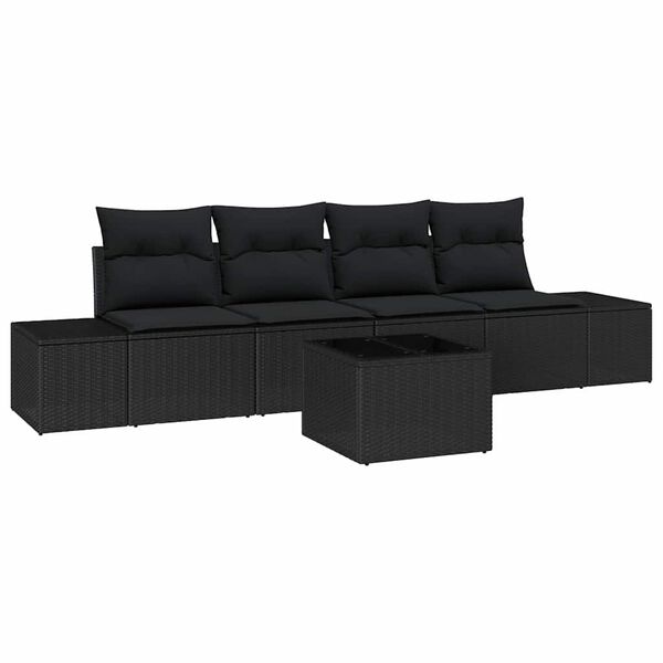 vidaXL Sofa S&aelig;t med pude med pude 5 pcs Sort polyrattan